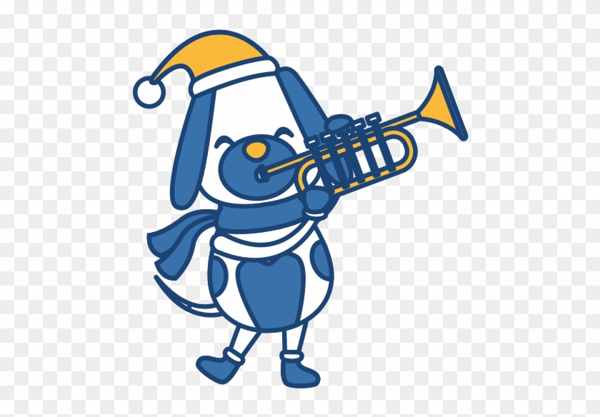 Christmas Dog With Trumpet Cartoon - Graphic Design #1225638