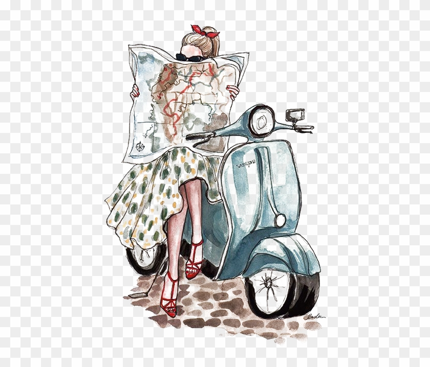 Iphone 5s Iphone 7 Plus Iphone 4s Iphone 6s - Girl On A Vespa Illustration #1250147