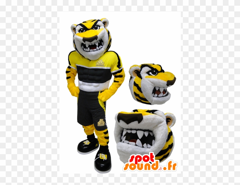 Yellow Tiger Mascot, Black And White, Fierce-looking - Yellow Tiger Mascot #1253338