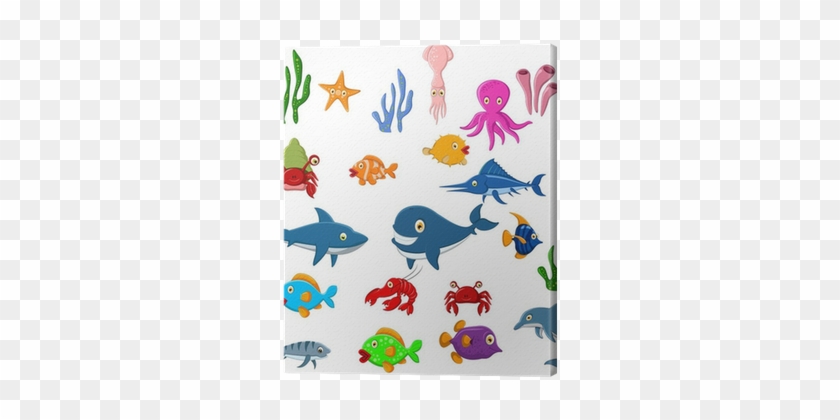 Cuadro En Lienzo Mar Divertido Juego De Dibujos Animados - Techstore Stickers Kids 010- Under The Sea Animals #1268746