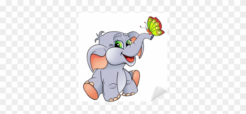 Funny Cartoon Baby Elephant With Butterfly Sticker - Schmetterling Bild Lustig #1269569