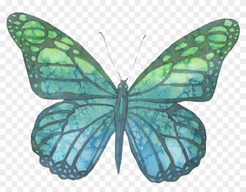 Blue And Green Hand-painted Watercolor Butterfly Transparent - Blue #1279809