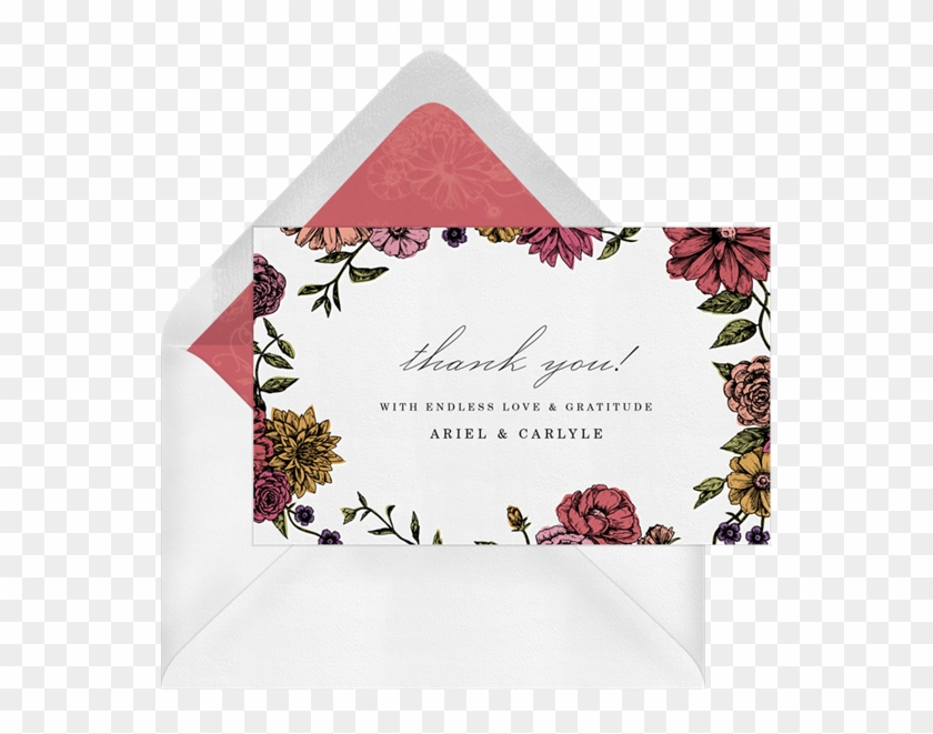 Romantic Floral Border Thank You Note In Red - Greeting Card #1296819