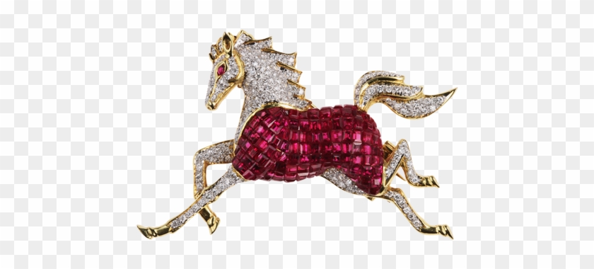 A Ruby And Diamond Horse Brooch Designed As A Circular - Diamond Horse #1302275