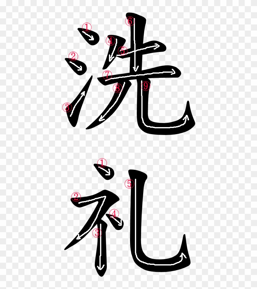 Kanji Stroke Order For 洗礼 - Etiquette #1306163