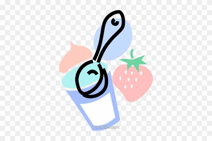 Icr Cream With Strawberries And A Spoon Royalty Free - Frozen Yogurt Clip Art #1329535