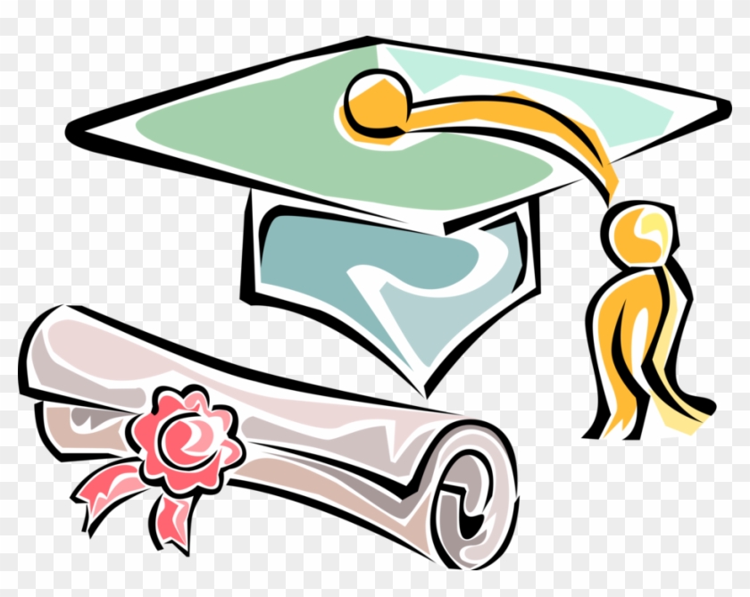 Vector Illustration Of School Or University Graduation - Graduation Cap And Diploma #1329559