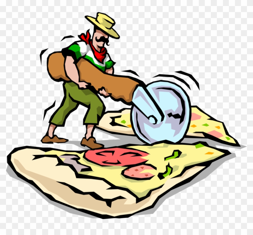 Man Slicing Pizza Royalty Free Vector Clip Art - Cutting Of Pizza Animated #1342743