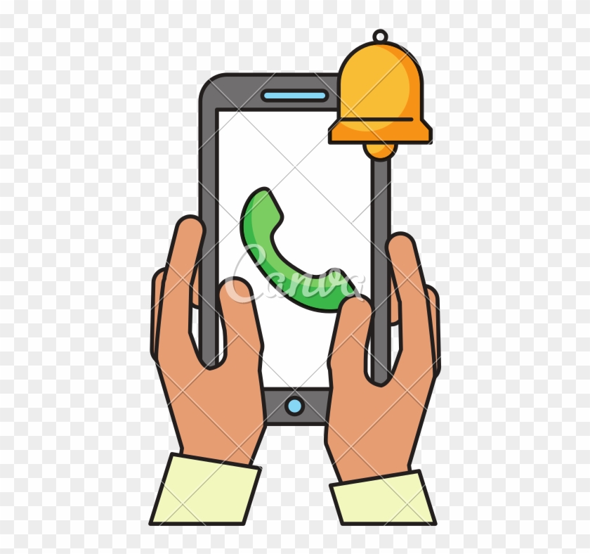 Hands With Smartphone Telephone Bell Alert - Telephone #1364969