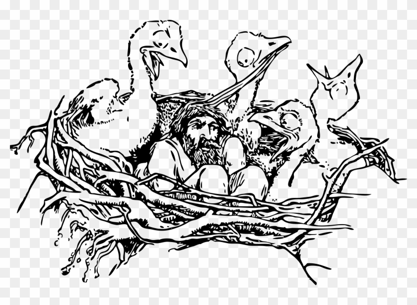 Pin Bird In Nest Clipart - Bird With Nest Black And White #1444446