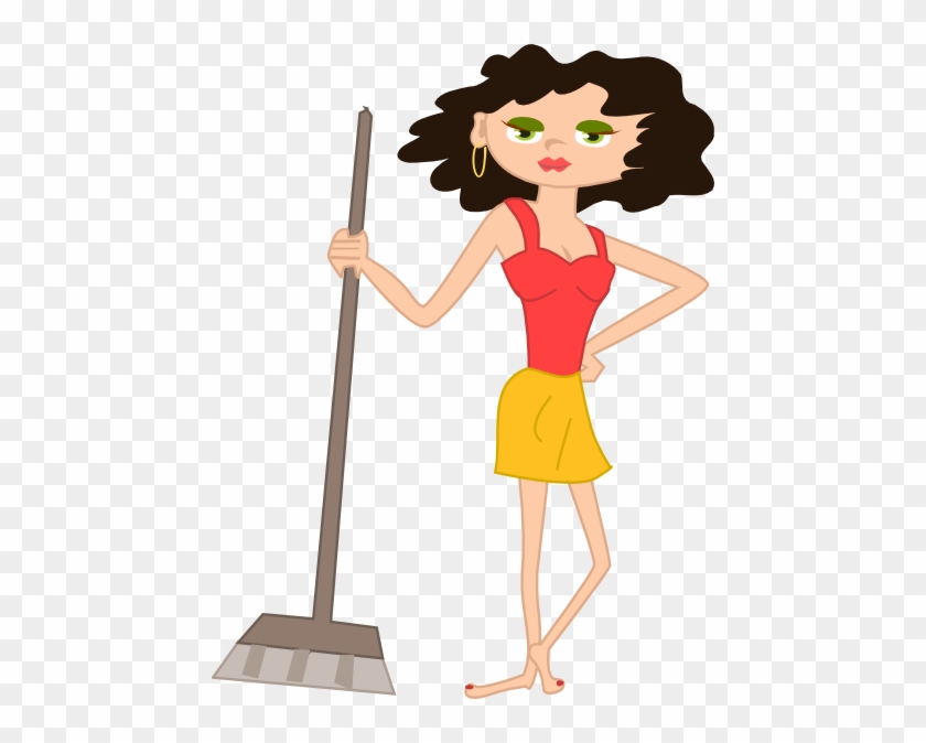 Young Housekeeper Girl With Broomstick Clip Art - Modelo Curriculo De Diarista #1445139