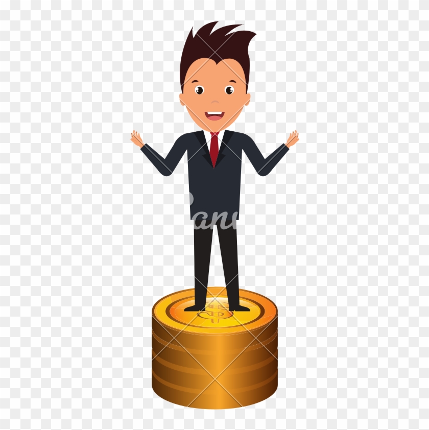 Businessman With Coins Money - Vector Graphics #1446899