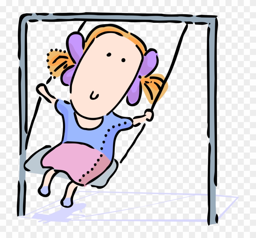 Vector Illustration Of Young Child Swinging On Playground - Cartoon #1452481