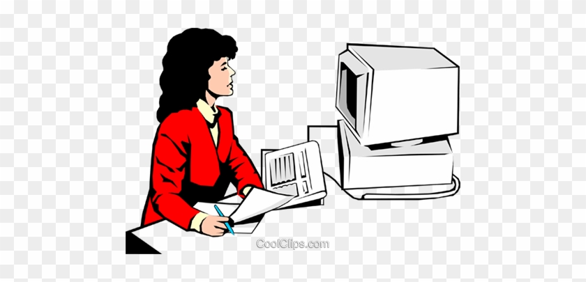 Woman At A Computer Royalty Free Vector Clip Art Illustration - Woman At A Computer Royalty Free Vector Clip Art Illustration #1496885