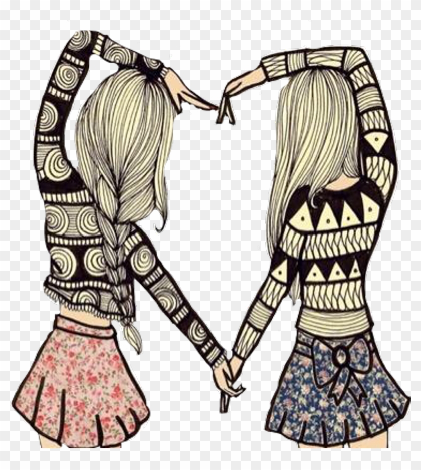 Twin female illustration, Best friends forever Friendship Drawing Love,  best friend, watercolor Painting, hand png | PNGEgg