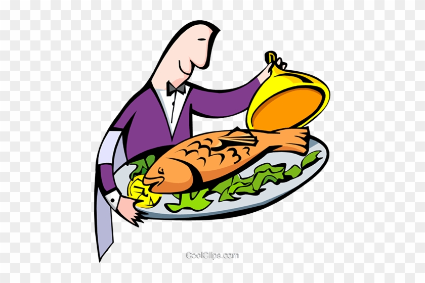 Fish Platter And Waiter Royalty Free Vector Clip Art - Desenho Peixe No Prato #1607355