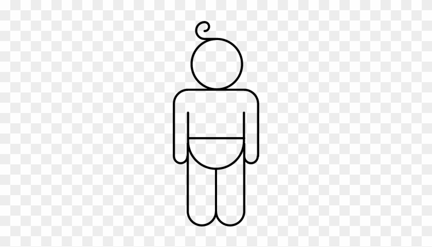 Baby Wearing Diaper Outline Vector - Line Art #1620053