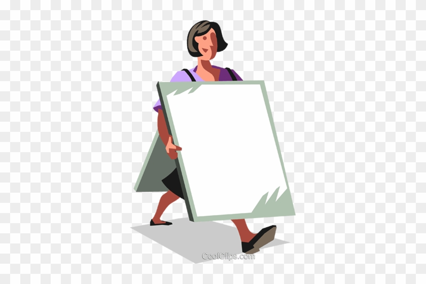 Woman With A Blank Sign Royalty Free Vector Clip Art - Cartoon #1627174