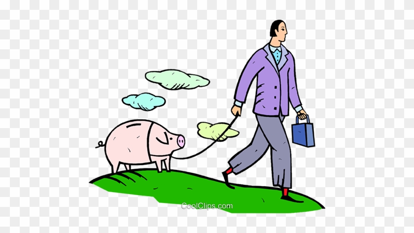 Man Walking A Piggy Bank Royalty Free Vector Clip Art - Man Walking A Piggy Bank Royalty Free Vector Clip Art #1633773