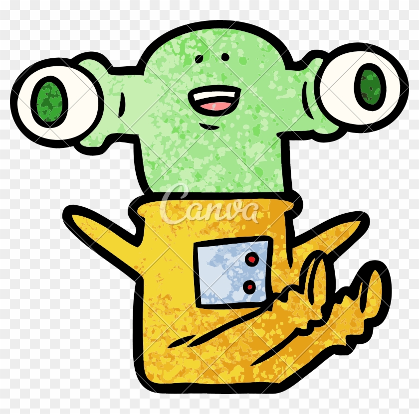 Friendly Cartoon Alien Sitting Down - Vector Graphics #1634561