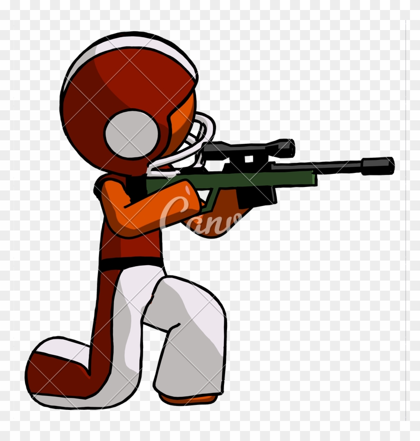 Orange Football Player Man Kneeling Shooting Sniper - Sniper Rifle #1647393