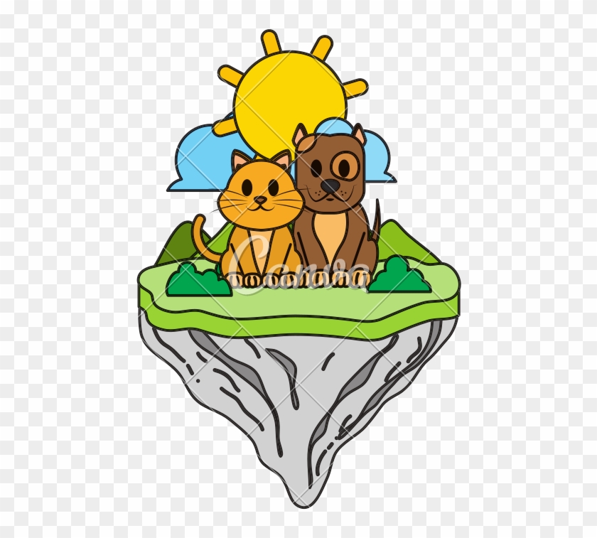 Color Cat And Dog Friends In Float Island - Illustration #1697627