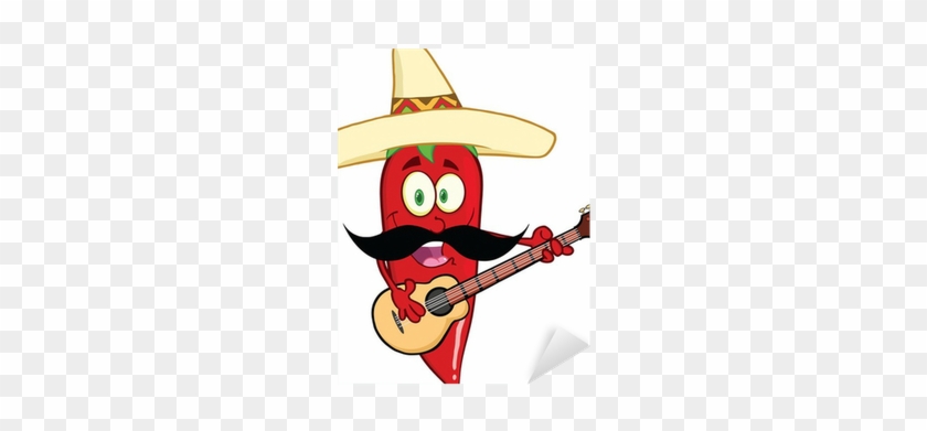 Red Chili Pepper With Mexican Hat And Mustache Playing - Pdf Chili Clip Art #1705943