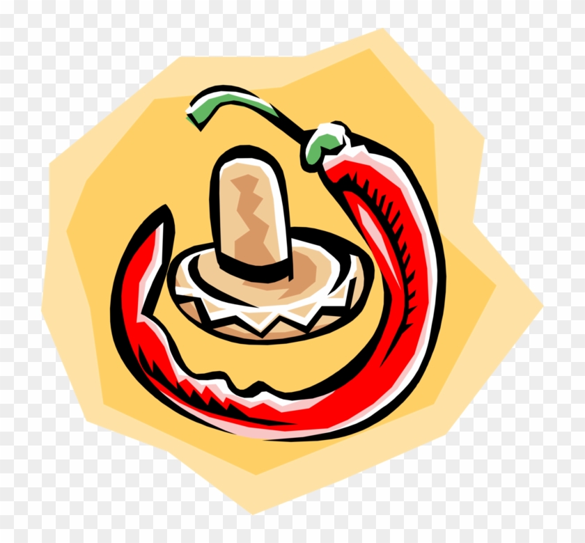 Vector Illustration Of Mexican Sombrero With Hot Chili - Illustration #1707771