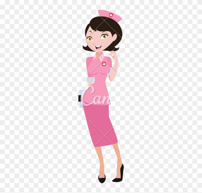 Nurse Woman Illustration Holding A Paper Pink Uniform - Cartoon - Free ...