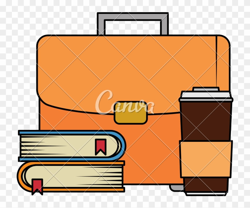 Portfolio Briefcase With Books And Coffee - Illustration #1750191