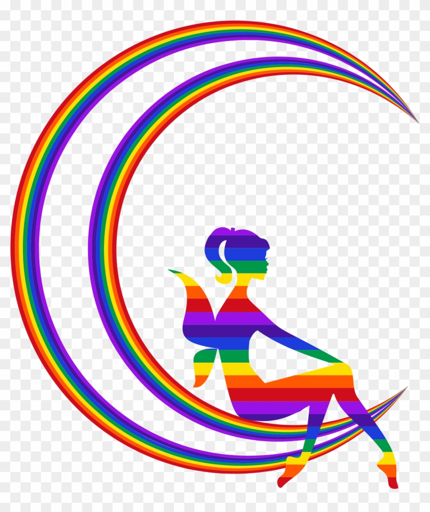 Fairy Relaxing On The Rainbow Crescent Moon - Clip Art Rain Bow #269649