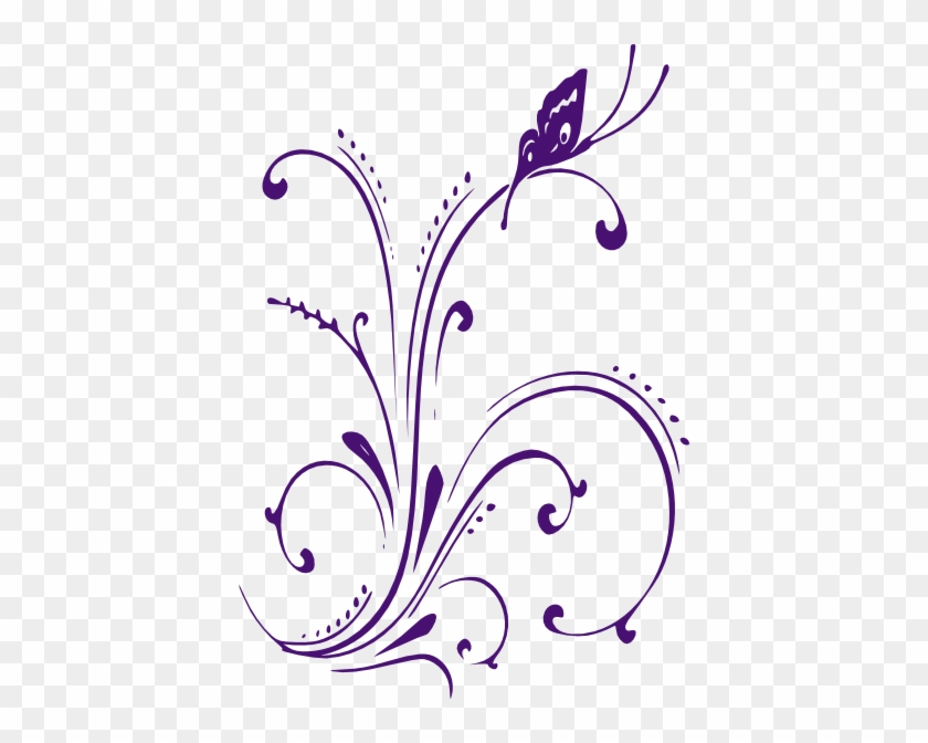 Vine Clipart Flower Scroll - Purple Butterfly Clip Art Border #273060
