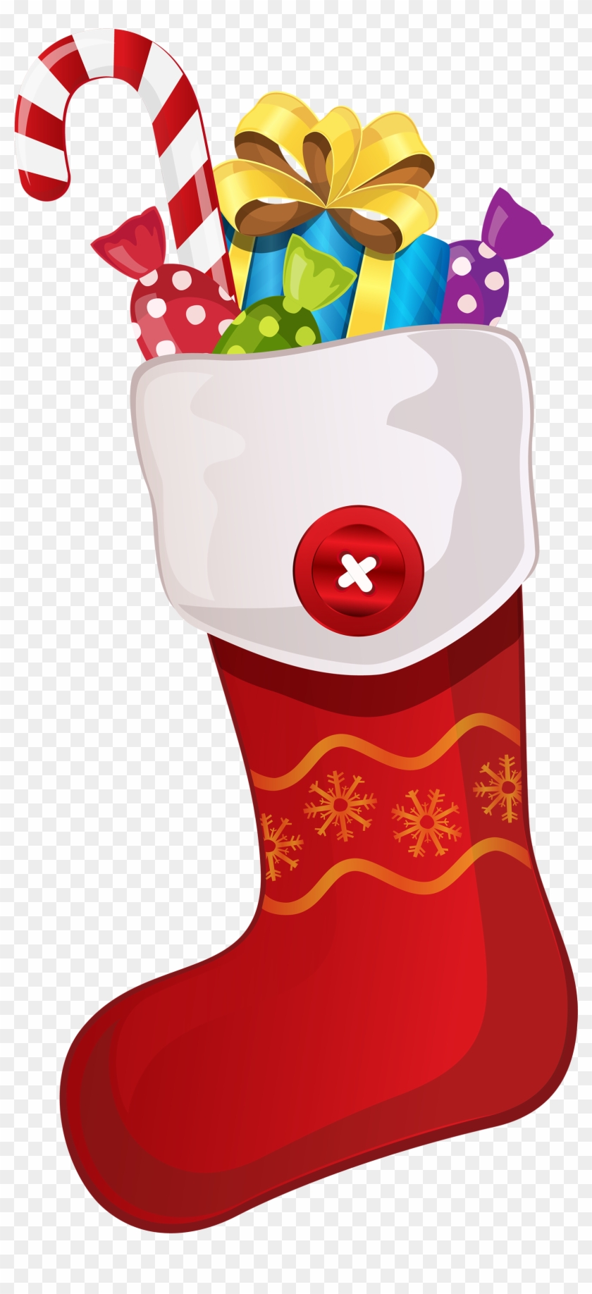 Red Christmas Stocking With Candy Cane Png Clipart - Clip Art #289034