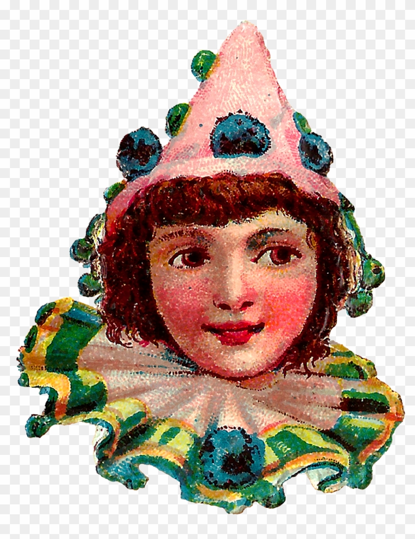 Each Vintage Clown Is Wearing A Pointed Hat With Pompoms - Circus #289297