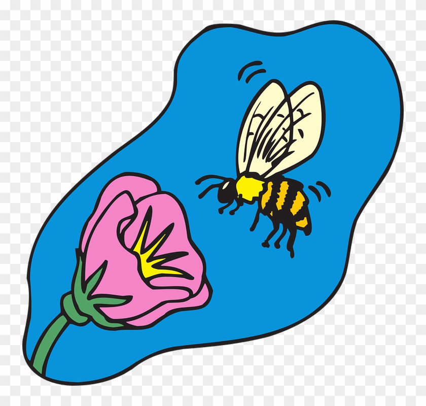 With Flower, Cartoon, Bee, Flying, Plant, Insect, With - Cartoon Bee On Flower #291846