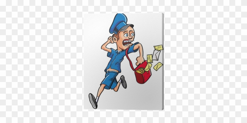 Cuadro En Lienzo Cartoon Cartero Corriendo Con La Bolsa - Mailman Running #315827