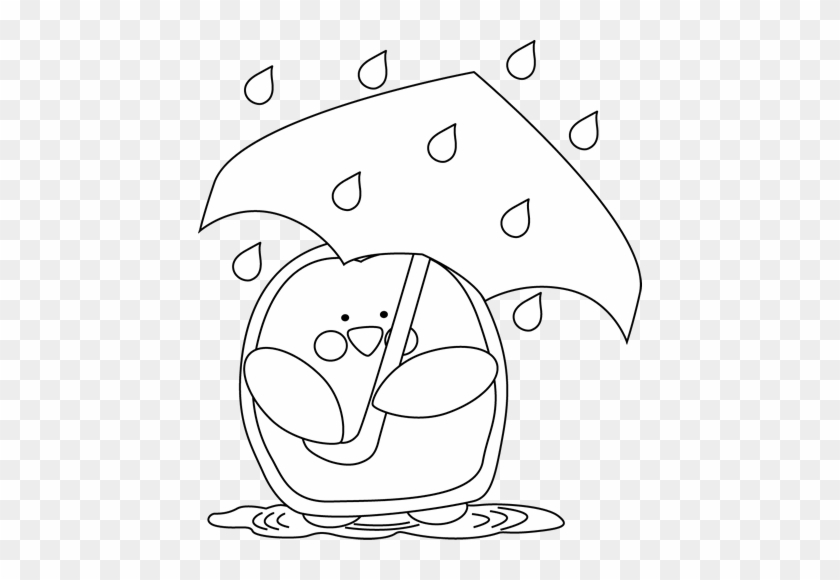 Black And White Penguin In The Rain - Raining Clipart Cute Black And White #317409