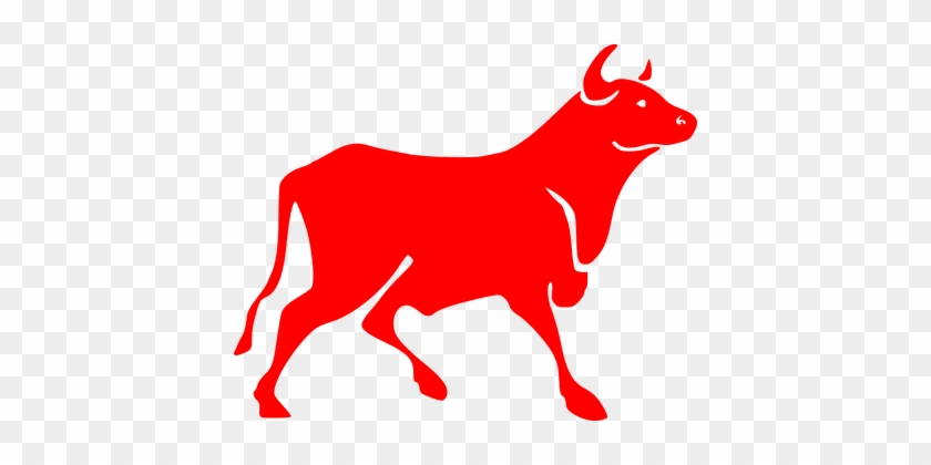 Bull Red Bovine Horns Silhouette Cow Anima - Bull Clipart #332030