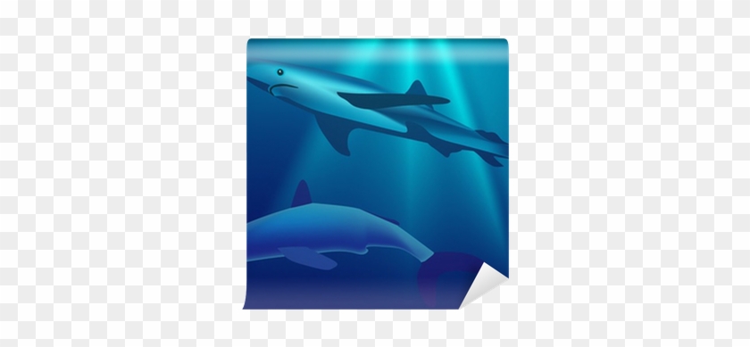 Fotomural Dos Tiburones En La Ilustración Azul Del - Bottlenose Dolphin #334868