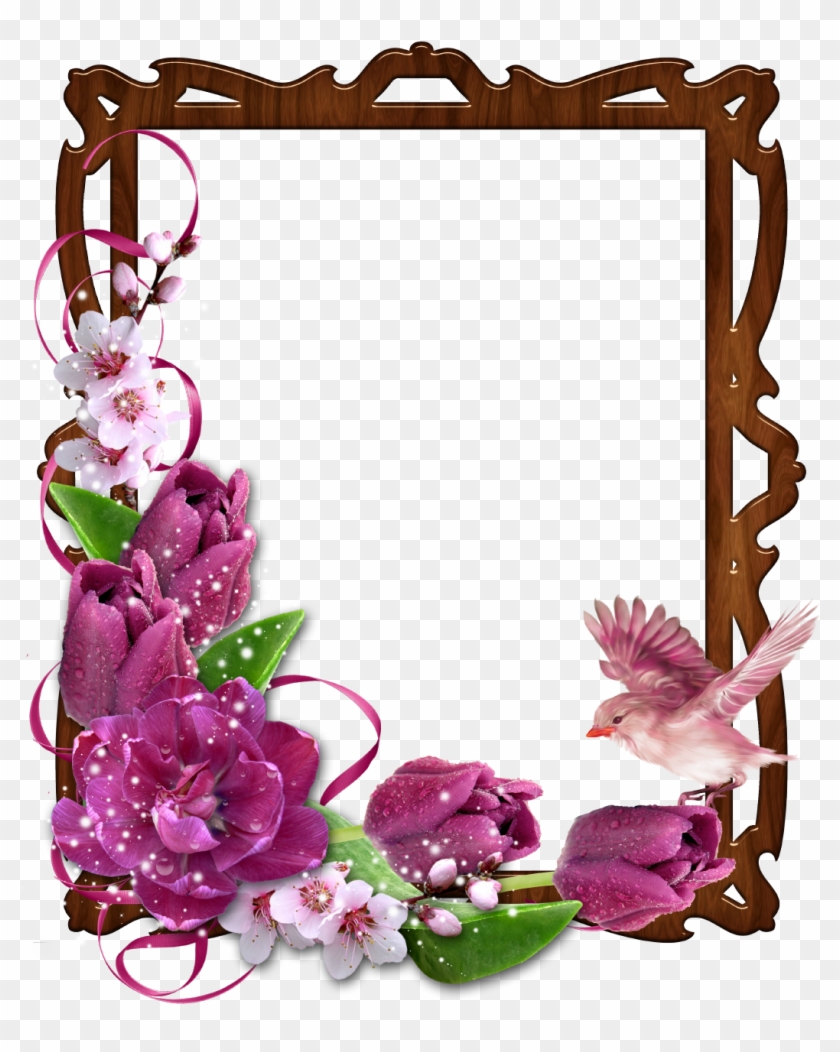 Floral Border Wooden Photo Frame With Bird And Flowers - Flower And Ribbon Border Cliparts #352185