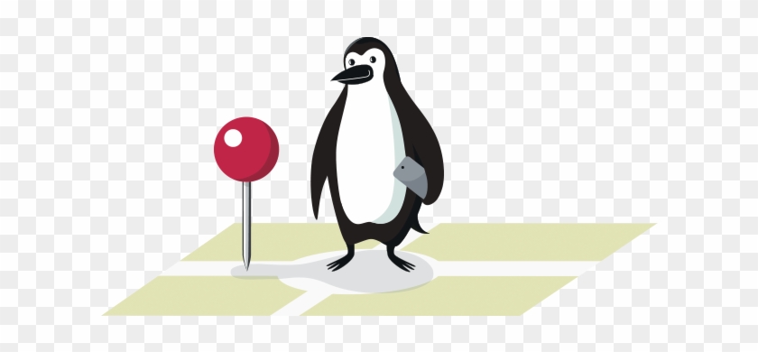 Percy Penguin Standing Next To A Location Marker With - Cibc Percy Gif #354152