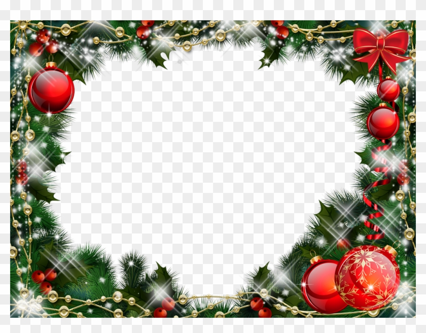 Green Transparent Christmas Photo Frame With Red Ornaments - Transparent Christmas #360158