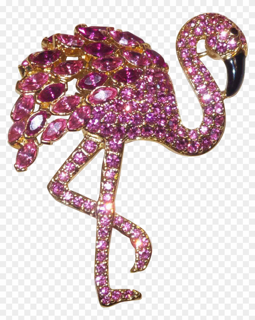 Signed Nolan Miller Pink Flamingo Rhinestone Brooch - Nolan Miller #365357