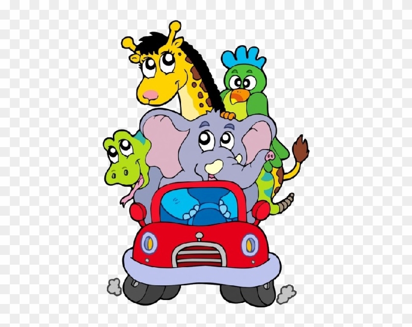 Funny Cartoon Animals In Red Car - Projeto Animais Da Africa #365879