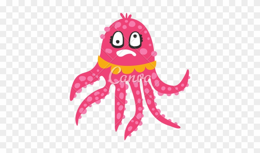 Cute Dizzy Cartoon Pink Octopus - Illustration #368749