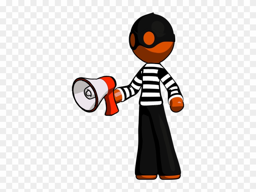 Orange Thief Man Holding Megaphone Bullhorn Facing - Megaphone #372805