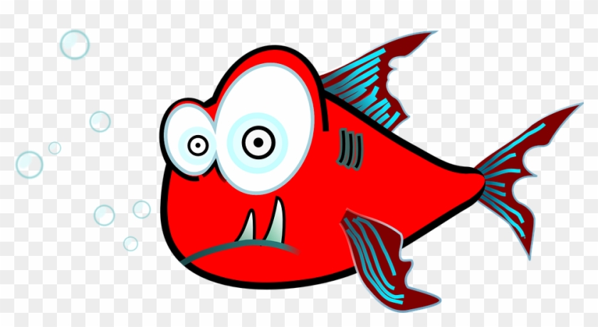 Fish Bubbles Surprise Teeth Eyes Cartoon R - Piranha Clip Art #63757