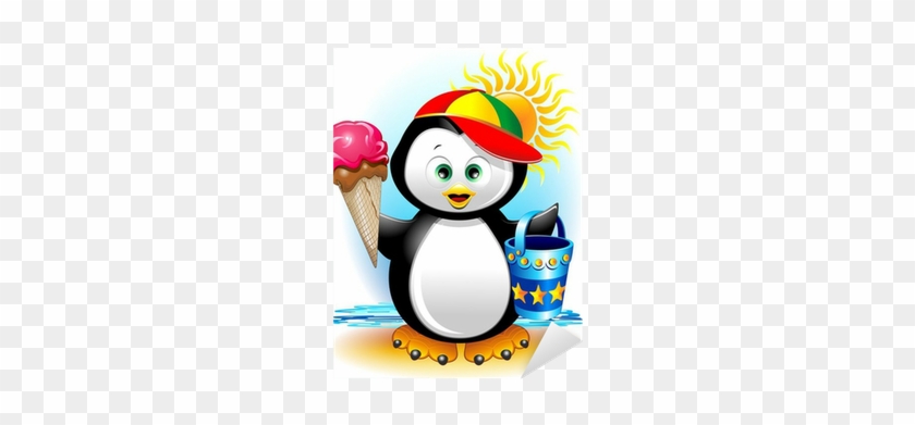 Sticker Ice Cream Cartoon Penguin Pingouin Plage Et - Penguin Cartoon #389551