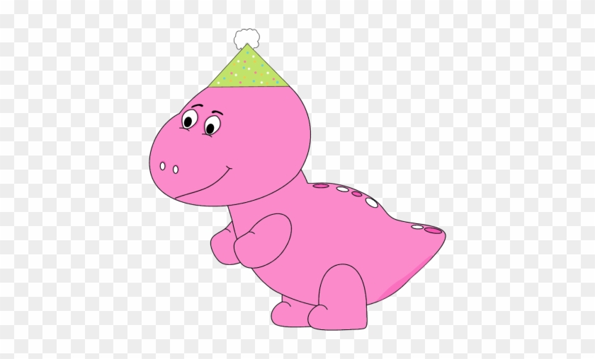 Pink Dinosaur Wearing A Party Hat - Orange And Pink Dinosaur #390203