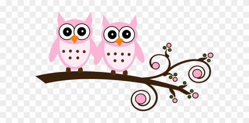 Twin Pink Owls On Branch Clip Art At Clker - Owl Clipart Baby Shower Girl Baby Owls #392613